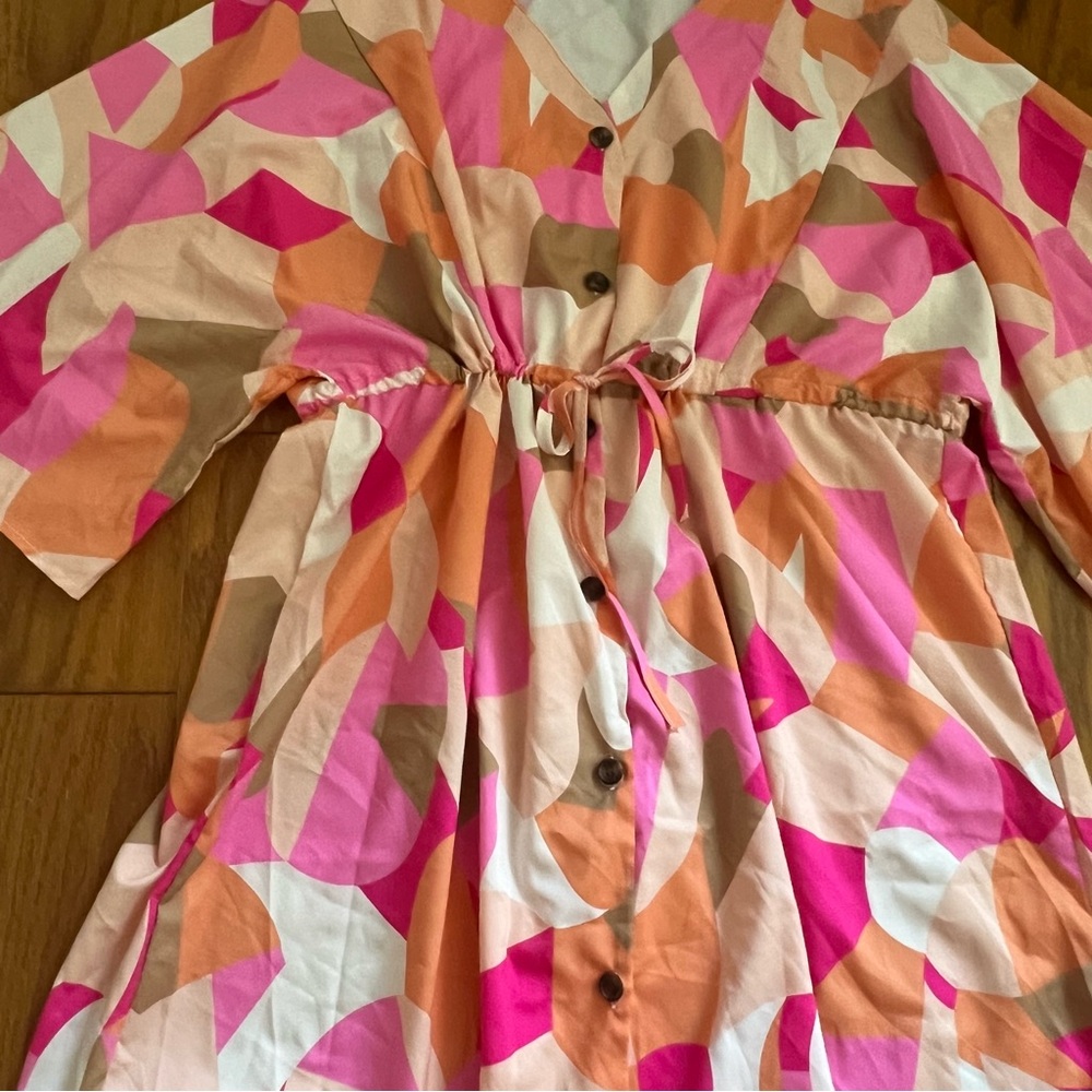 Colorful Abstract Button-Down Shirt Dress Tunic Top 3XL XXXL Multi swim cover up - Picture 5 of 10